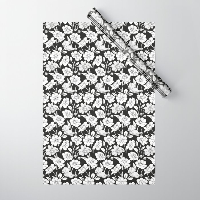 Black & white Floral Print Pattern Wrapping Paper by arcos prints Society6