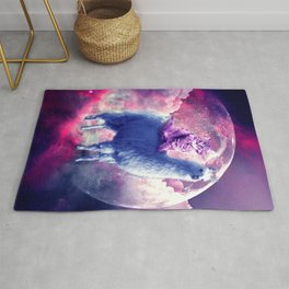 Outer Space Galaxy Kitty Cat Riding On Llama Area & Throw Rug
