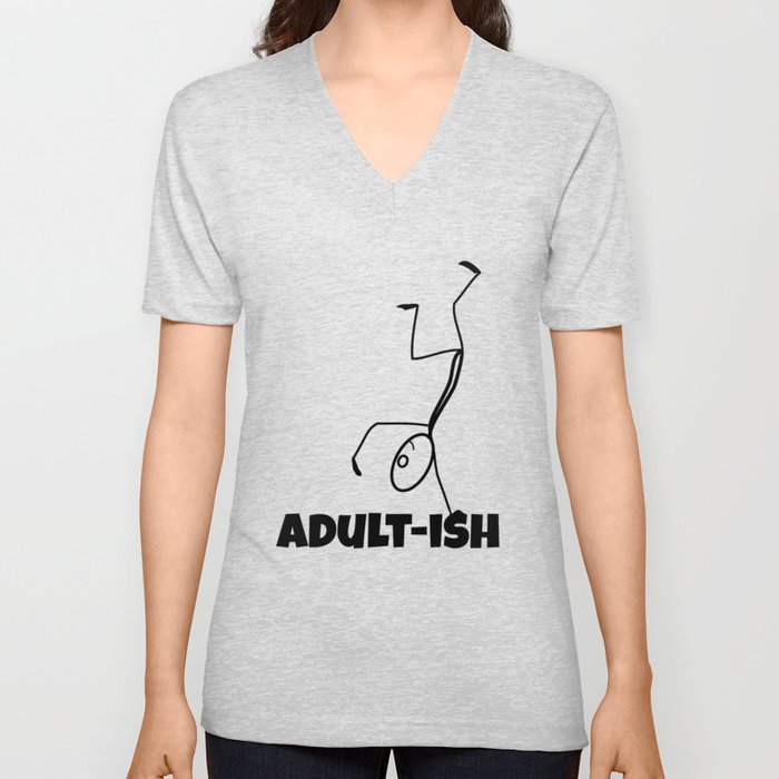 Adult-ish Funny Stick Figure V Neck T Shirt