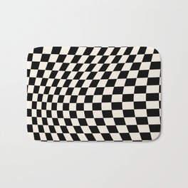 Retro Wavy Checkerboard Black And Cream White Bath Mat