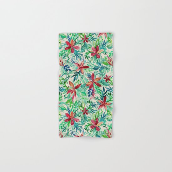 Vintage Tropical Floral - a watercolor pattern Hand & Bath Towel