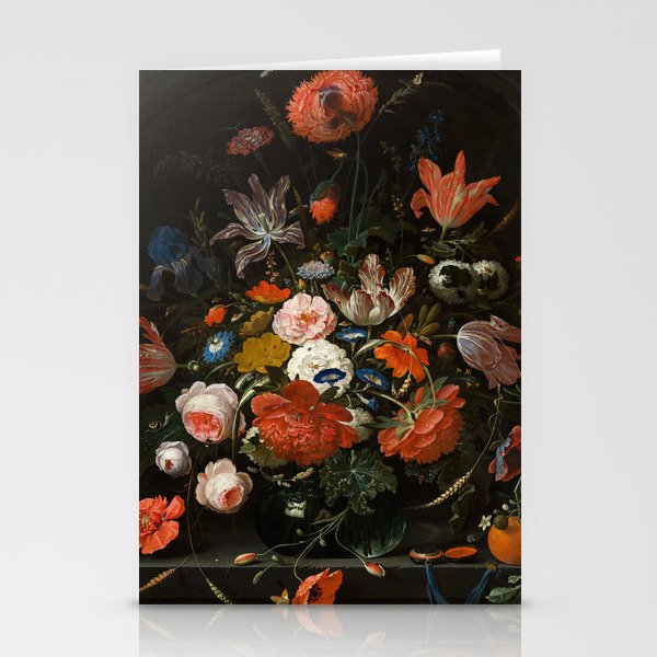 Flowers in a Glass Vase by Abraham Mignon, 1670 Stationery Cards