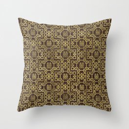 Chinese Pattern Double Happiness Symbol Gold on Wood Throw Pillow