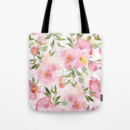 Scandi Pink Hand Drawn Watercolor Spring Flowers  Tote Bag