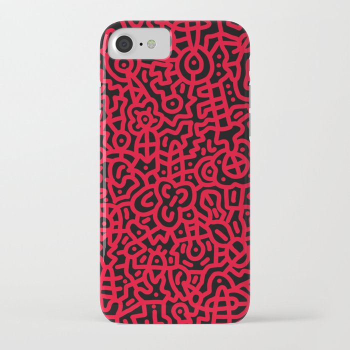 Candy Apple Red on Black Doodles iPhone Case