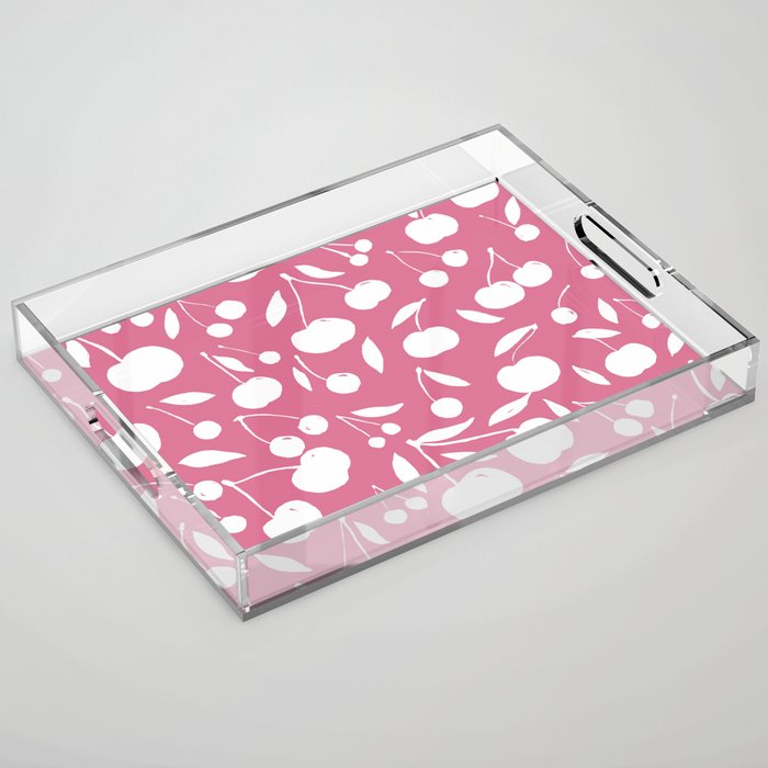 Cherries pattern - pink Acrylic Tray