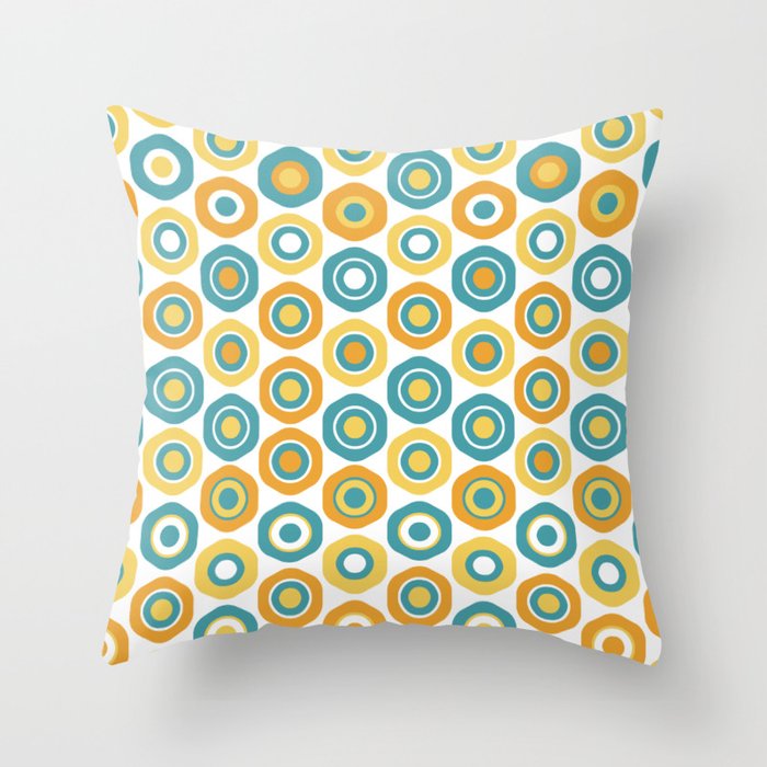 Buttons - Geometric Pattern in Turquoise, Orange, Yellow, and White Throw Pillow