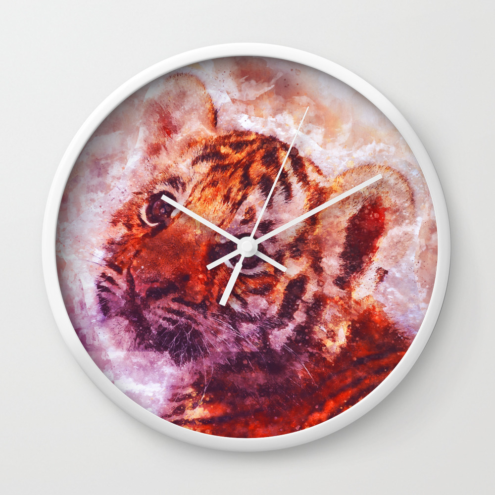 Baby Tiger Cub Watercolor Painting Wall Clock By Misomiso Society6