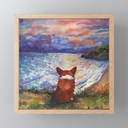 Corgi - sunset adorer Framed Mini Art Print