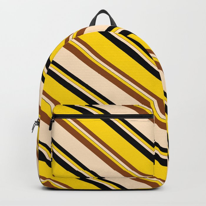 Yellow, Brown, Bisque & Black Colored Pattern of Stripes Backpack