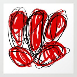 Red, Black, and White Minimalist Abstract Linear Painting Art Print