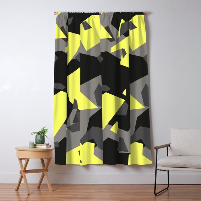 Black Grey Yellow Geometric Camo Blackout Curtain By Taymurzon