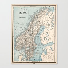 Vintage Map of Norway and Sweden (1893) Canvas Print