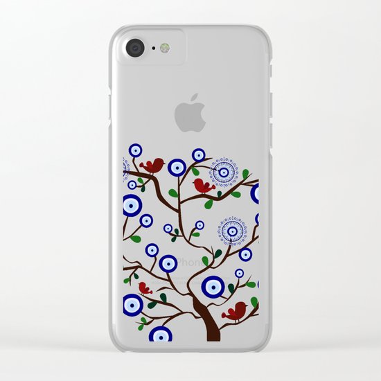 Lucky Evil Eye Bird Tree Clear iPhone Case