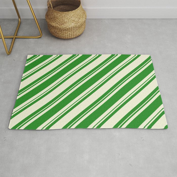 Forest Green and Beige Colored Lined/Striped Pattern Rug