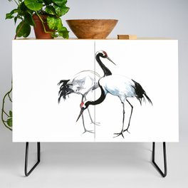 Japanese Cranes, Asian ink Crane bird artwork design Credenza