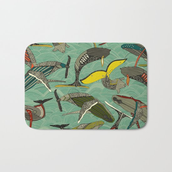 whales and waves jade Bath Mat