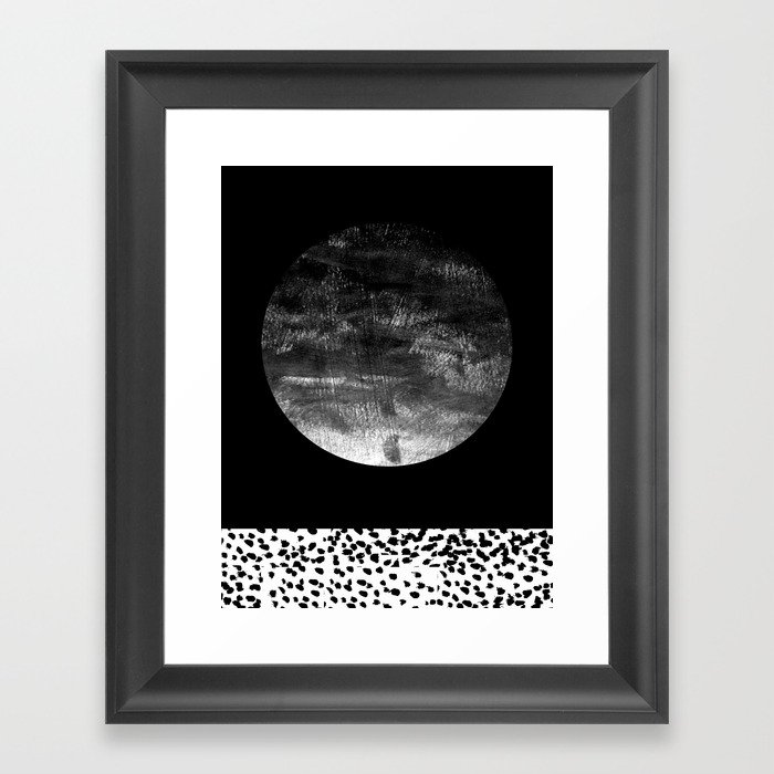 Maru - moon abstract painting texture black and white monochromatic urban brooklyn nature city Framed Art Print