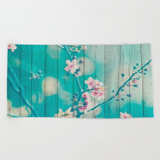 Sweet Flowers on Wood 01 Beach Towel