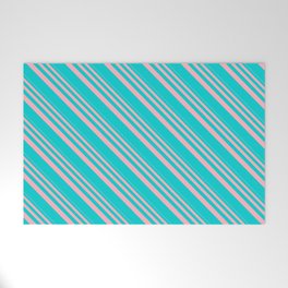 [ Thumbnail: Light Pink & Dark Turquoise Colored Striped Pattern Welcome Mat ]