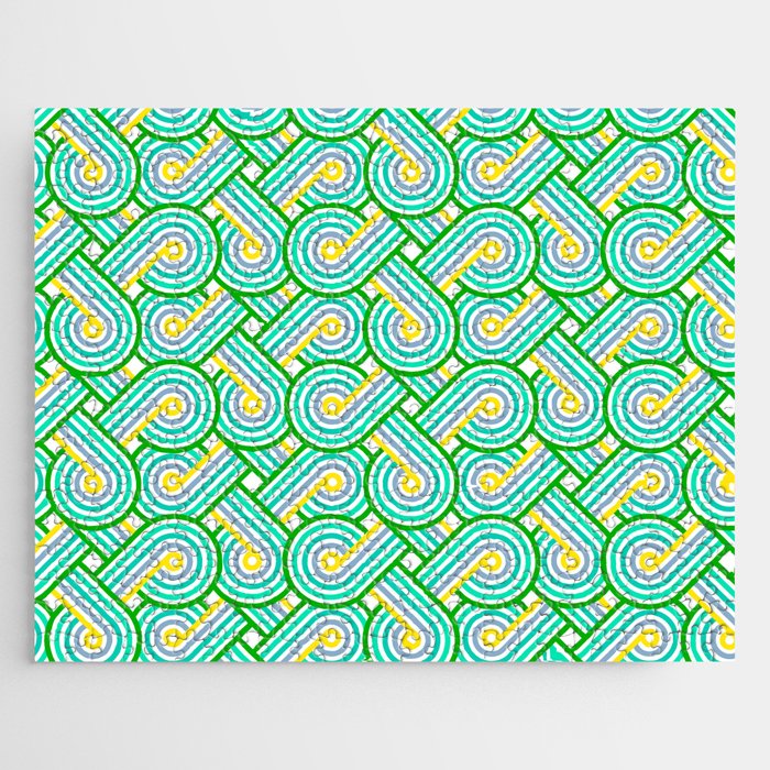 Spring Green Stripes Modern Celtic Knot Seamless Pattern Jigsaw Puzzle