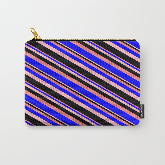 Light Coral, Blue, Light Pink, and Black Colored Lines Pattern Carry-All Pouch