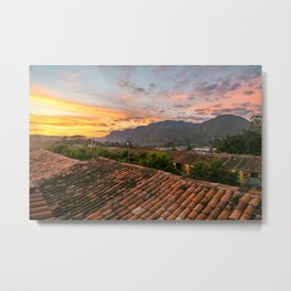 Rooftop Sunset Metal Print | Orange, Landscape, Photo, Pink, Restaurant, Colorful, Mountains, Color, Cuba, Sunset 