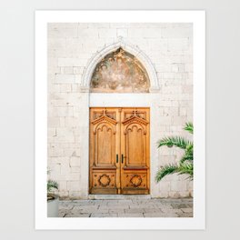 The wooden door of Sibenik Croatia | Fine art travel front door photography print | Pastel tones Art Print
