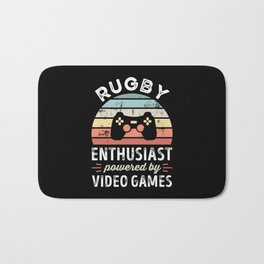 Rugby Enthusiast powered by Video Games Bath Mat | Vintage, Game, Grandma, Sports, Wifehusband, Rugby, Retro, Gift, Gamer, Grandpa 