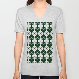 Emerald Green Diamond Argyle Pattern V Neck T Shirt
