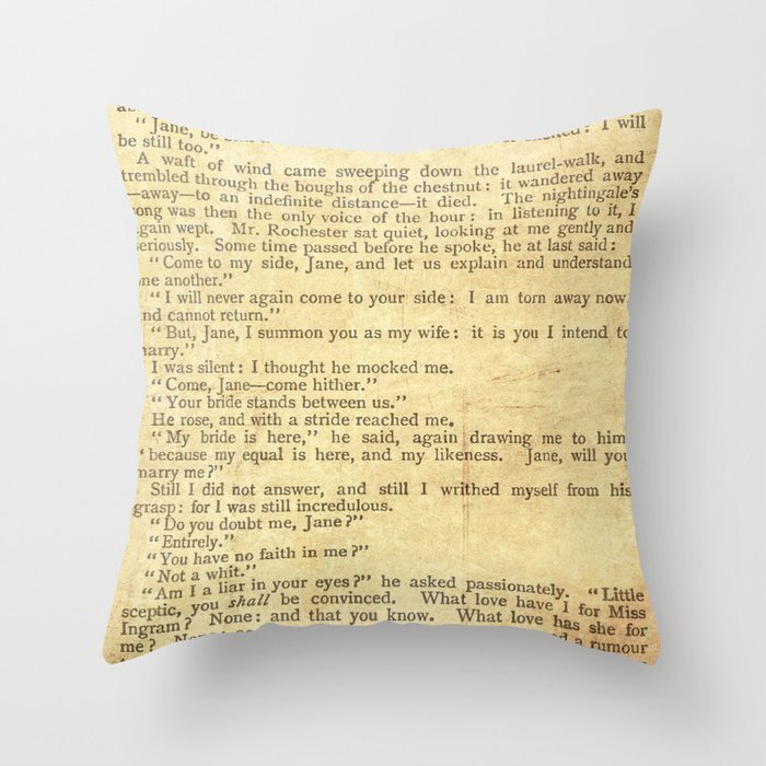 Jane Eyre, Mr. Rochester First Marriage Proposal by Charlotte Bronte Throw Pillow