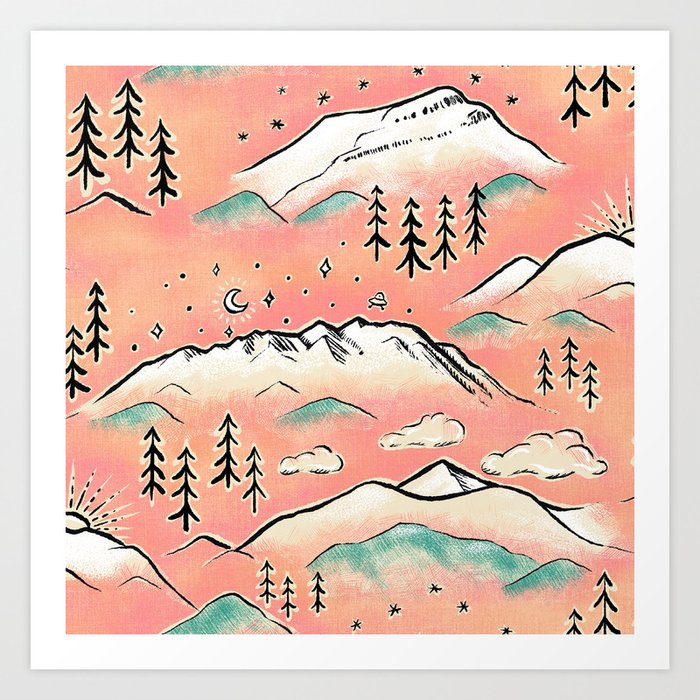 Monte Vista - pink peach and teal Art Print