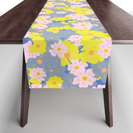 Pastel Spring Flowers Mini Blue Table Runner