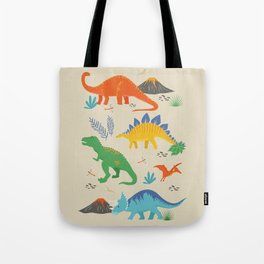 Jurassic Dinosaurs in Primary Colors Tote Bag