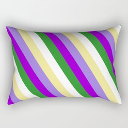 [ Thumbnail: Colorful Tan, Purple, Dark Violet, Forest Green, and White Colored Stripes/Lines Pattern Rectangular Pillow ]