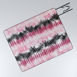Pink Black Tie Dye Stripes Picnic Blanket