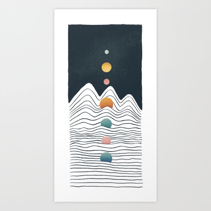 Planet Earth and Solar line Art Print