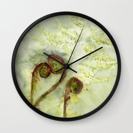 Fiddle-Footed, Watercolor Fiddleheads Monoprinted Fern Wall Clock