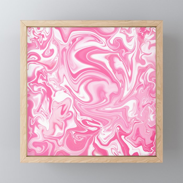 Pastel Pink Swirly Paint Pour Pattern  Framed Mini Art Print