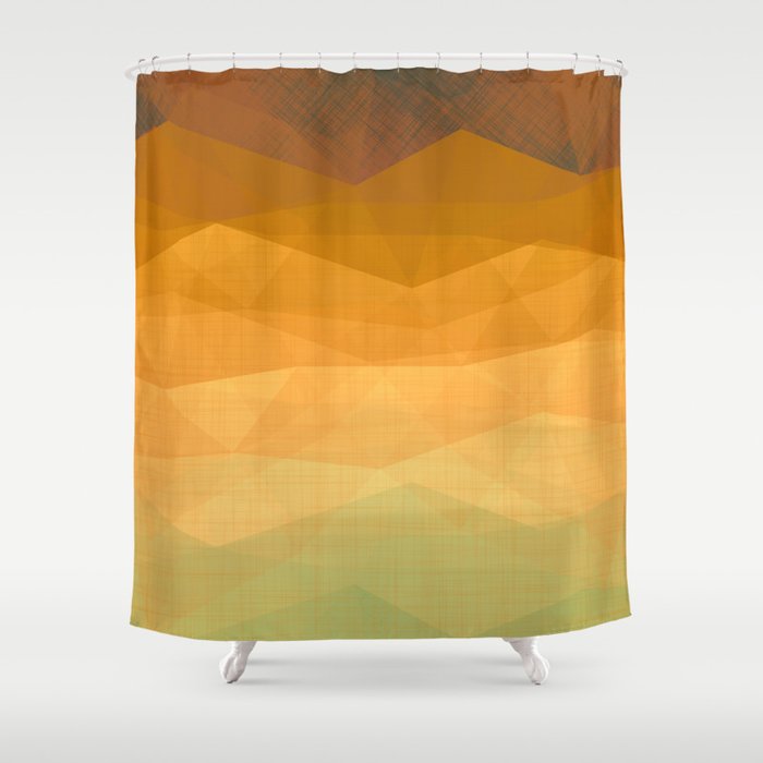 Triangle on Mango Saffron Curry Fabric, mango, orange, saffron, curry, brass, sage, yellow, apricot, brown Shower Curtain