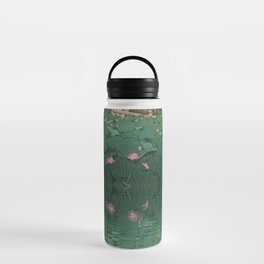 The lily pond at Benten Shrine in Shiba, Japan floral Japanese landscape painting by Kawase Hasui Water Bottle