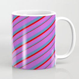 [ Thumbnail: Orchid, Blue, and Red Colored Lines/Stripes Pattern Coffee Mug ]