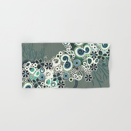 Diagonal flower – blue and green fiber Hand & Bath Towel