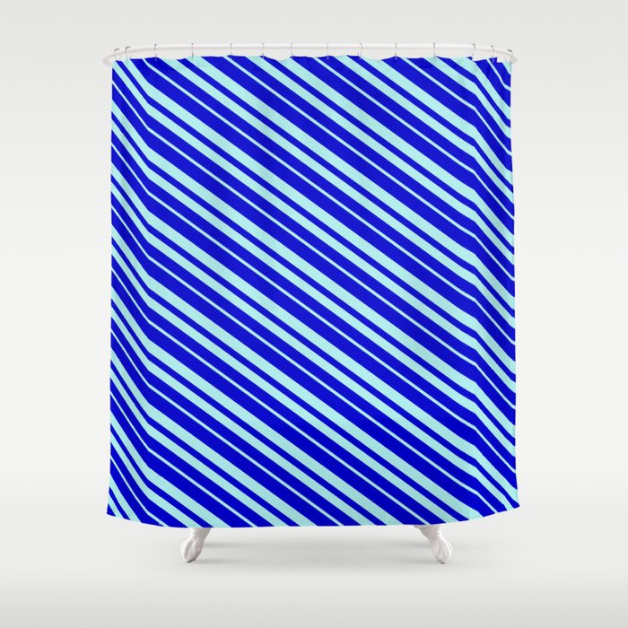 Blue & Turquoise Colored Pattern of Stripes Shower Curtain