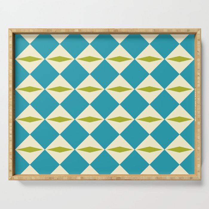 Geometric Diamond Pattern 826 Olive Green Turquoise and Beige Serving Tray