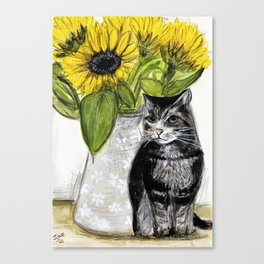 Pussy and Flowers Canvas Print