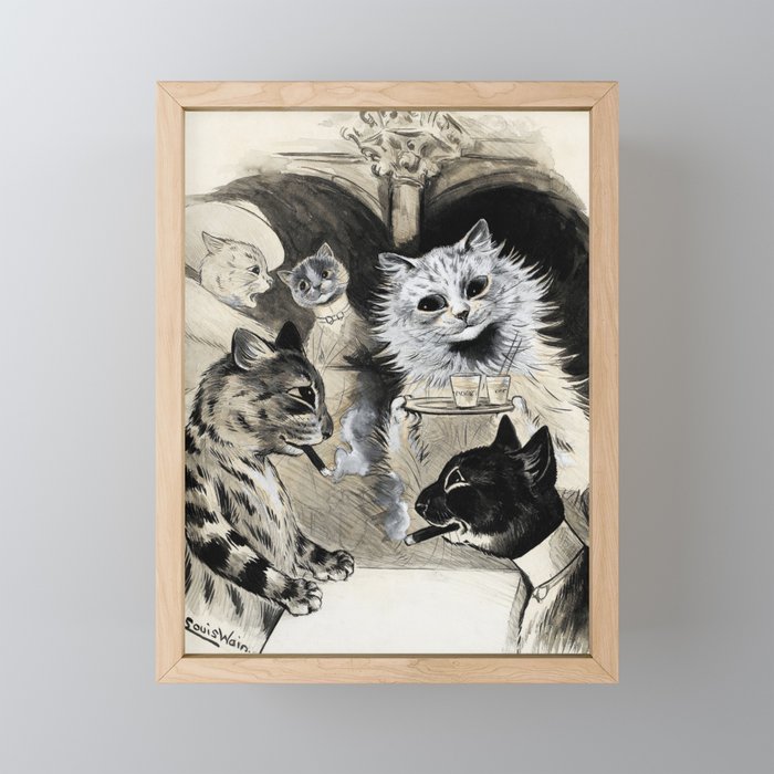 A Gathering at Florian's by Louis Wain Framed Mini Art Print