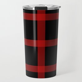 Red and Black Farmhouse Style Gingham Check Tartan Plaid Travel Mug