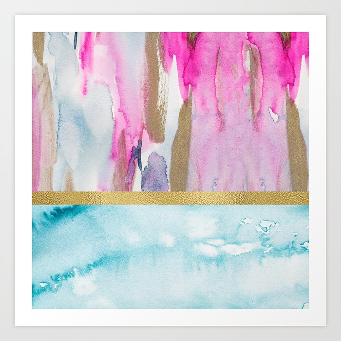Light Blue Gold And Pink Abstract Watercolor Art Art Print By