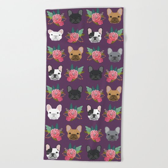 French Bulldog florals cute spring summer dog gifts bright happy frenchie puppy dog portraits Beach Towel
